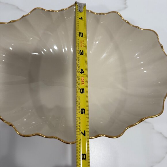 VTG MCM Lenox Scalloped Edge Centerpiece Bowl Ivory 24K Gold Trim Trinket Dish - Picture 8 of 10